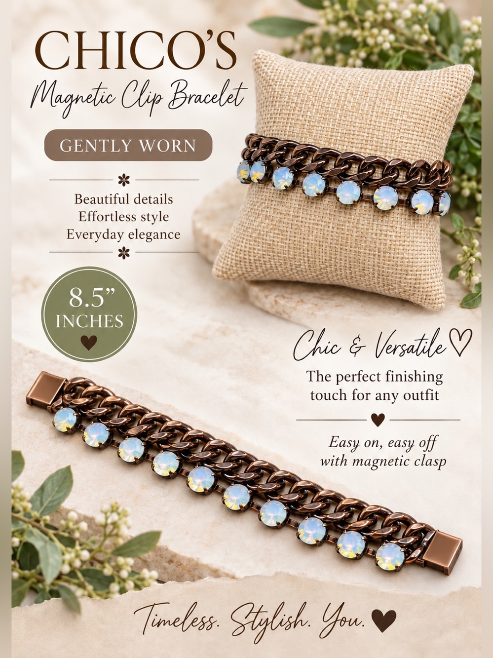 Chico's Bronze and Opalescent Bracelet Magnetic Clasp Bracelet | 8.5”